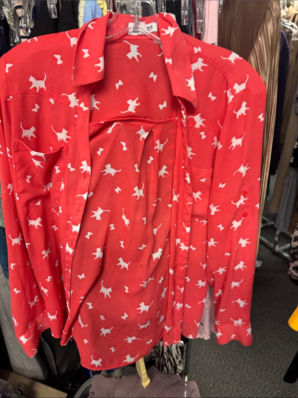 Express cat sheer long sleeve button down S // 092320
